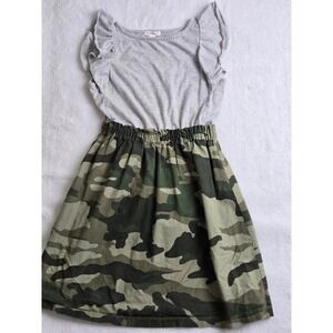 Crewcuts Girls Grey Camo Flutter Sleeve Dress Size 10 J6671 Cotton Mixed Media